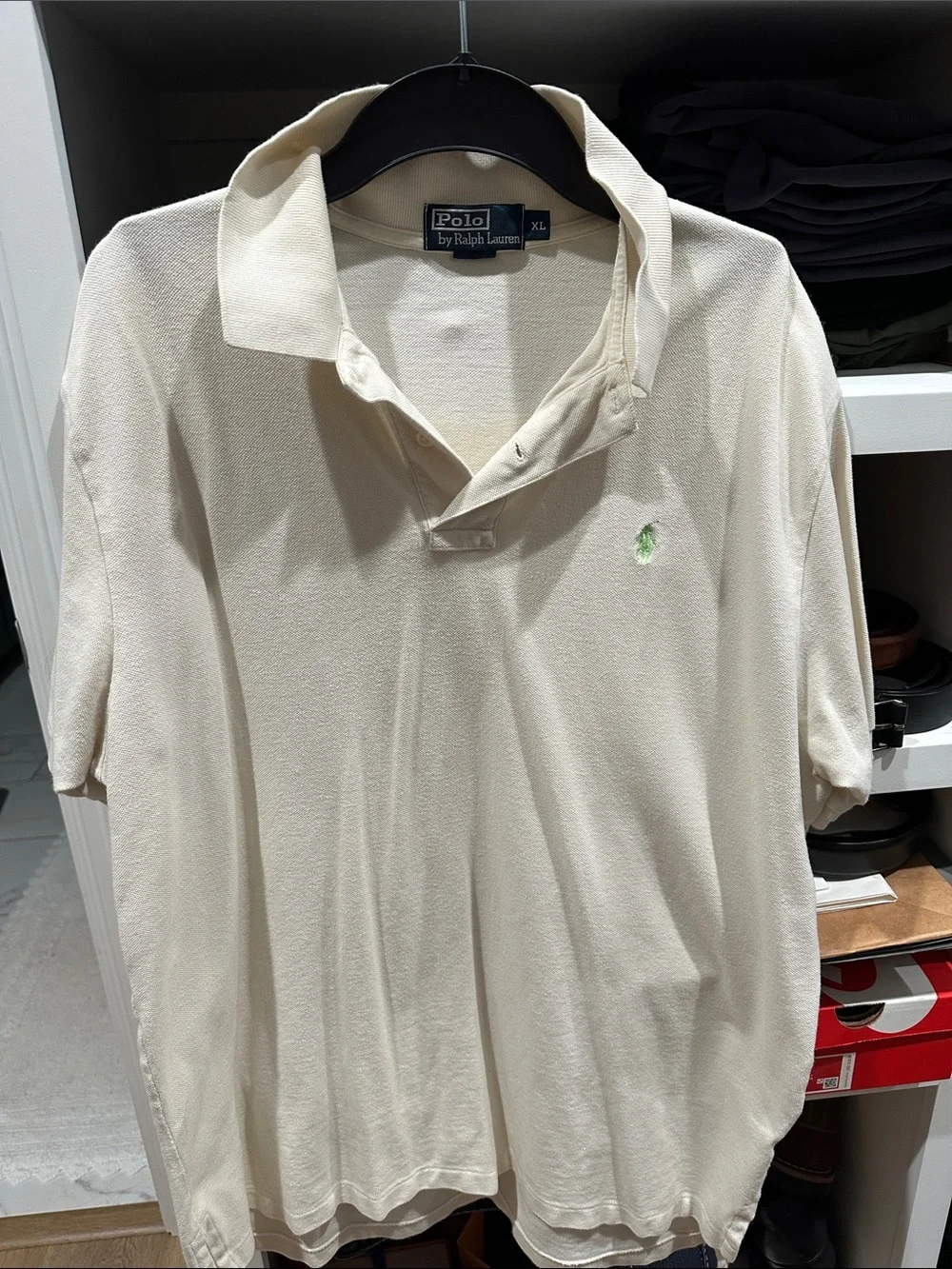 Polo by Ralph Lauren Cream Short-Sleeve Polo with Green Pony Embroidery